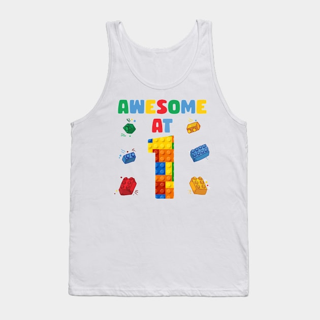 1 Year Old Building Blocks B-day Gift For Boys Kids Tank Top by Los San Der